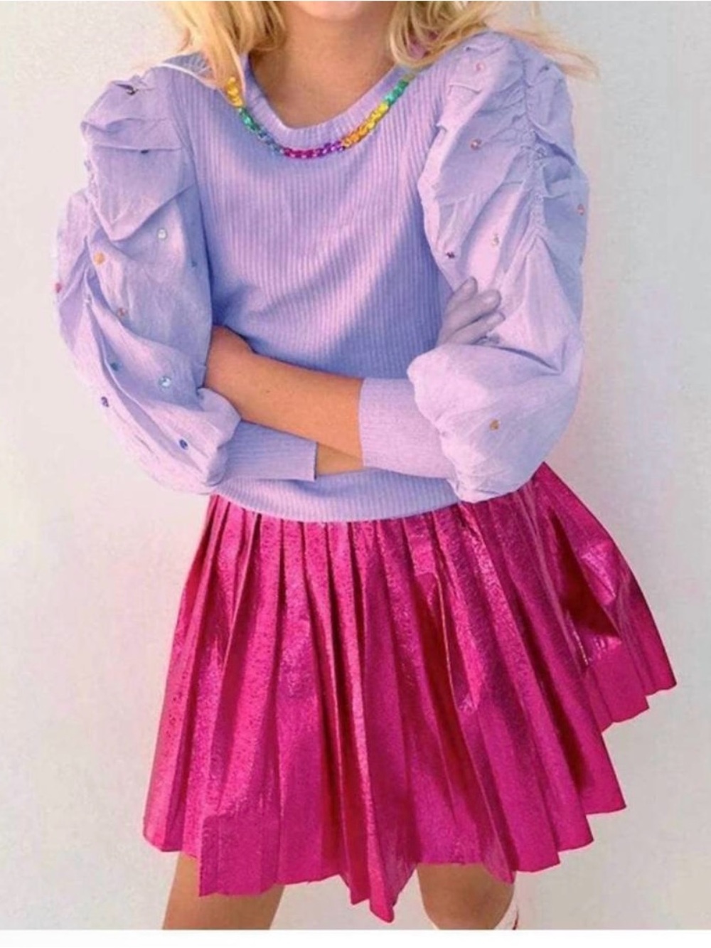 Lola + The Boys Lilac Ribbed Knit Top Girls Size 8 Purple Rhinestone Rainbow